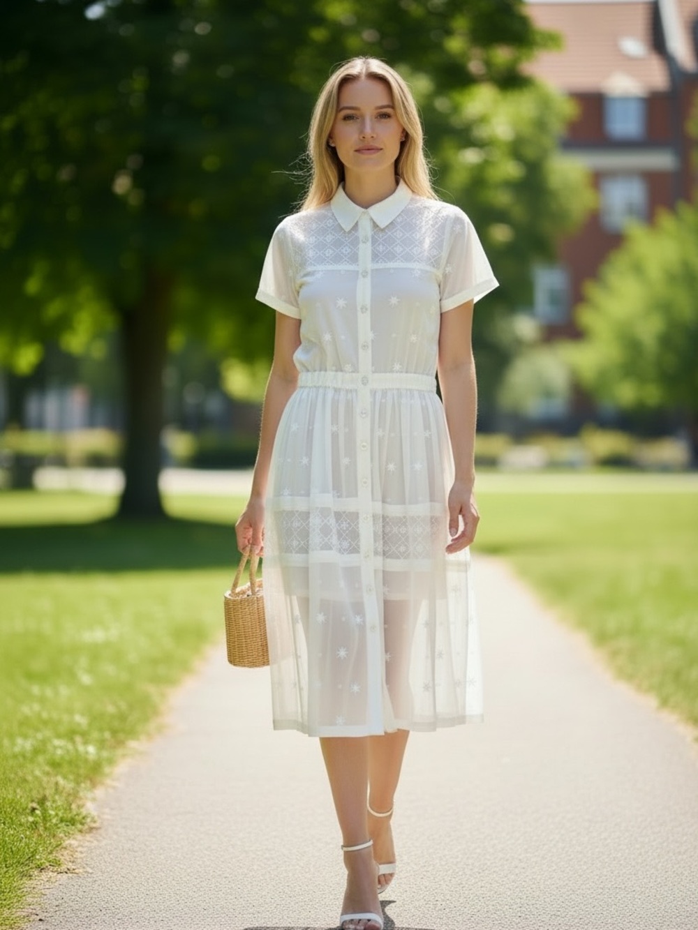 Temperley London Sheer Star Embroidered Shirt Dress w Slip US 4 XS